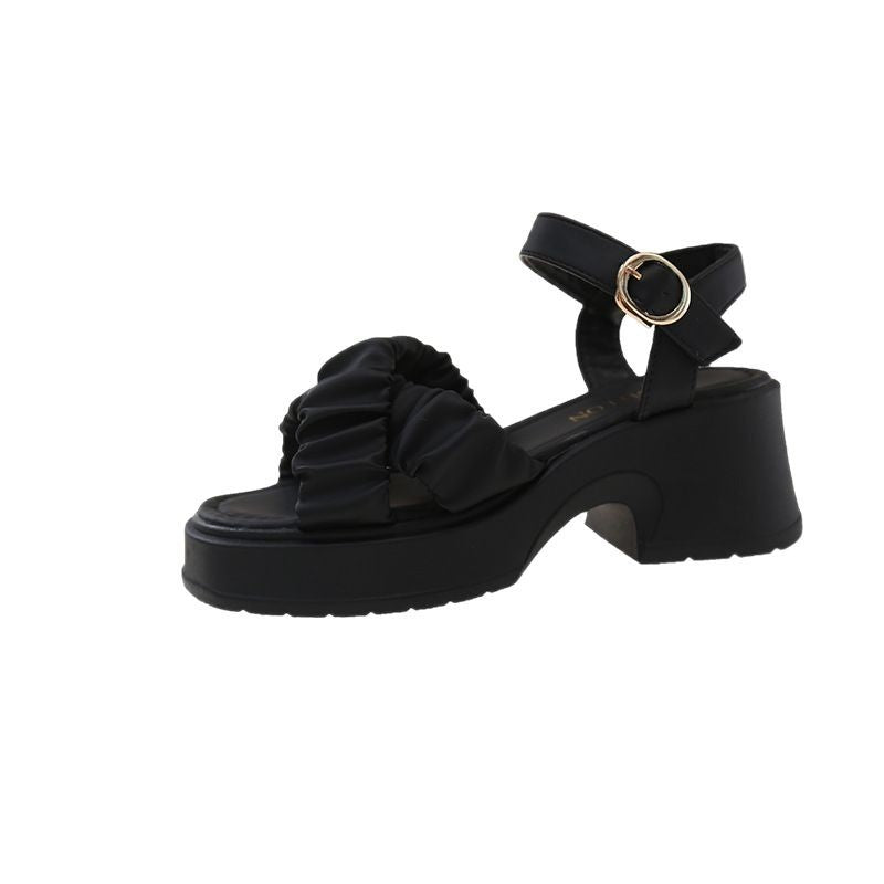 Damen Komfortable Wedge-Sandalen mit verspielt drapiertem Obermaterial EB