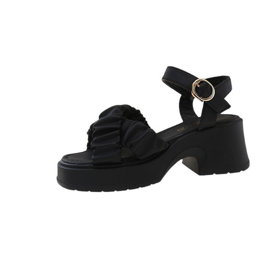 Damen Komfortable Wedge-Sandalen mit verspielt drapiertem Obermaterial EB