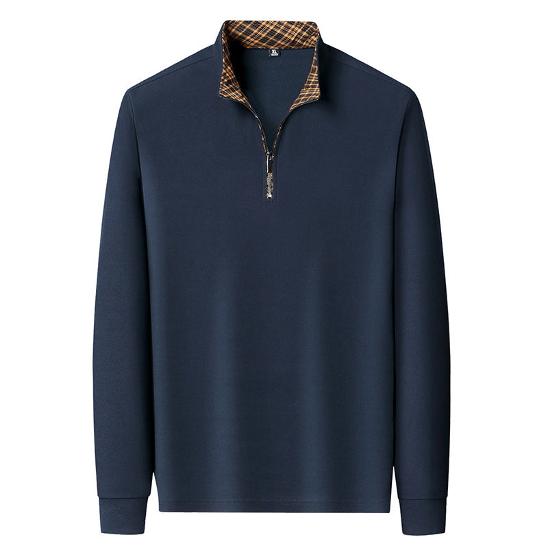 Herren Langarm-Halfzip-Pullover mit Troyerkragen und kariertem Innenkragen EB