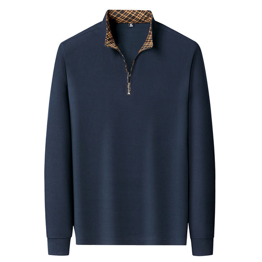 Herren Langarm-Halfzip-Pullover mit Troyerkragen und kariertem Innenkragen EB
