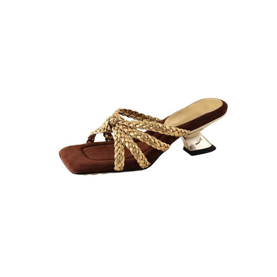 Damen elegante Mules mit geflochtenen Riemen EB