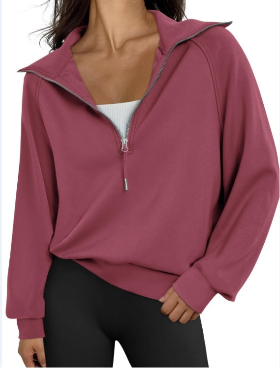 Damen lässiger Sweatpullover mit hohem Kragen und Reißverschluss EB