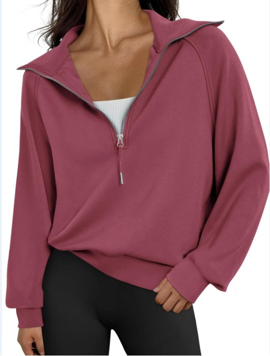 Damen lässiger Sweatpullover mit hohem Kragen und Reißverschluss EB