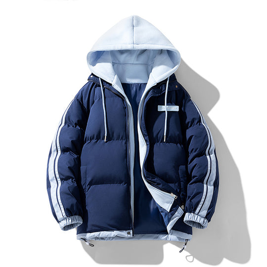 Herren wattierter Parka-Hybrid mit innenliegendem Hoodie, seitlichen Streifen und Zwei-Wege-Reißverschluss EB