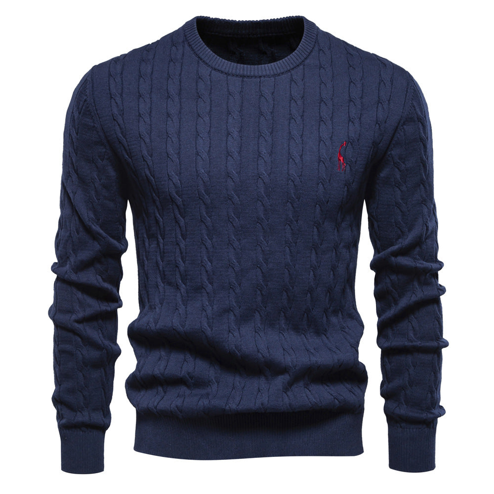 Herren Strickpullover mit Zopfmuster und Rundhalsausschnitt EB