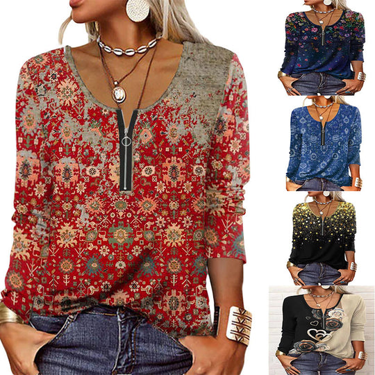 Damen Langarmshirt mit schimmerndem Glitzerdetail und halsfernem Reißverschluss EB