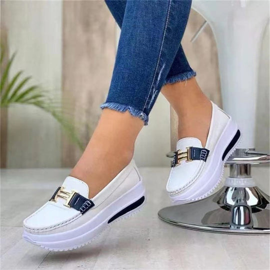 Damen  leichte Plateau-Slipper im Mokassinstil mit luftgepolsterter Gummisohle EB
