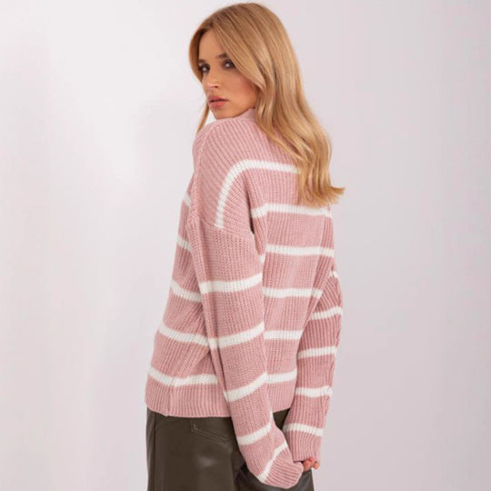 Damen lässiger Strickpullover mit modernem Streifenmuster und weitem Schnitt EB