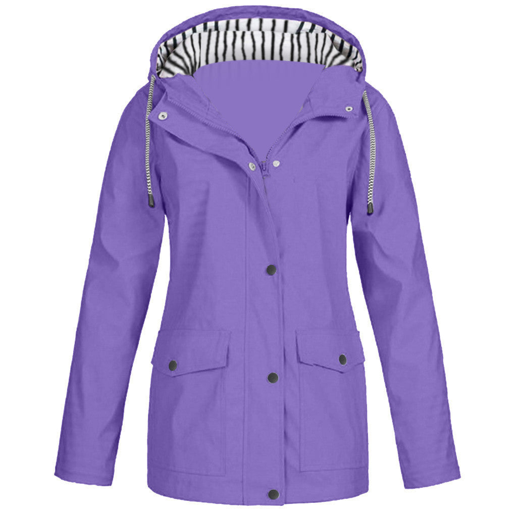 Damen nan wasserdichter Parka mit Kapuze, Kordelzug und aufgesetzten Taschen EB