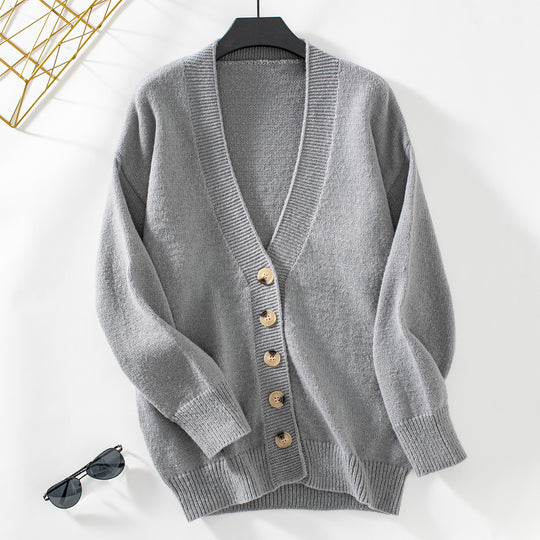 Damen gemütliche Strickjacke mit Knopfdetails und tiefem V-Ausschnitt EB