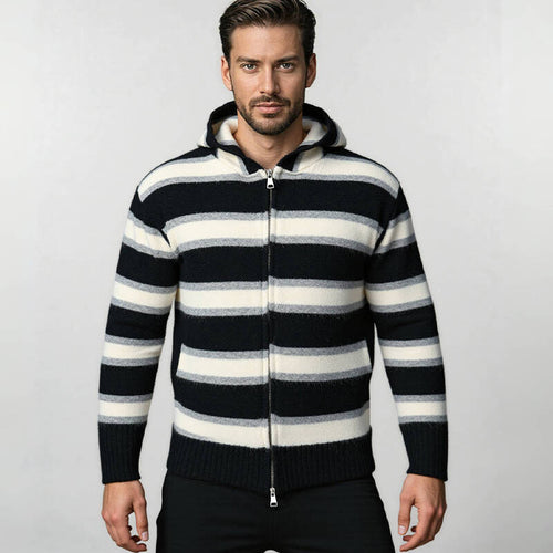 Herren gestreifte Kapuzenjacke mit praktischem Reißverschluss und weichem Fleece EB