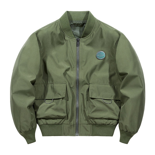 Men's  short-length military-inspired zip bomber jacket with dual flap cargo pockets and D-ring accents EB