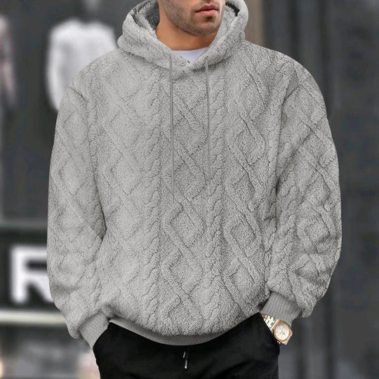 Herren nan kuscheliger Oversize Teddy Hoodie mit Kapuze und Rautenstruktur EB