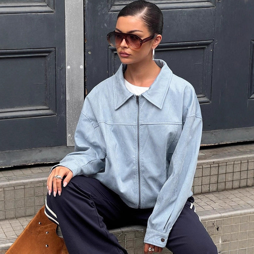 Damen elegante Kunstjacke mit modischen Akzenten EB