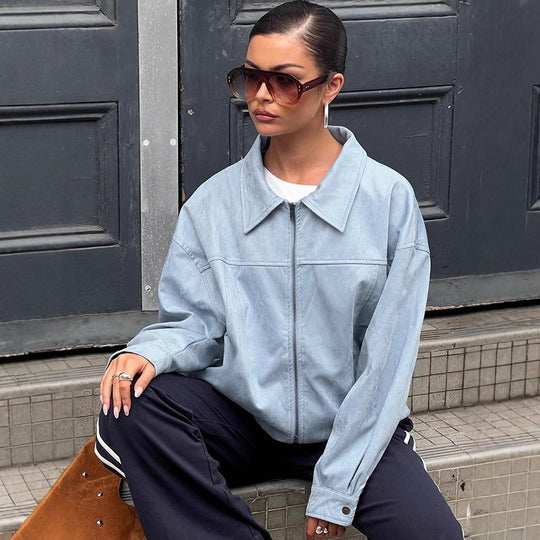 Damen elegante Kunstjacke mit modischen Akzenten EB