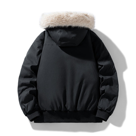 Herren wattierte Winterjacke mit Kapuze und abnehmbarem Kunstfellkragen EB