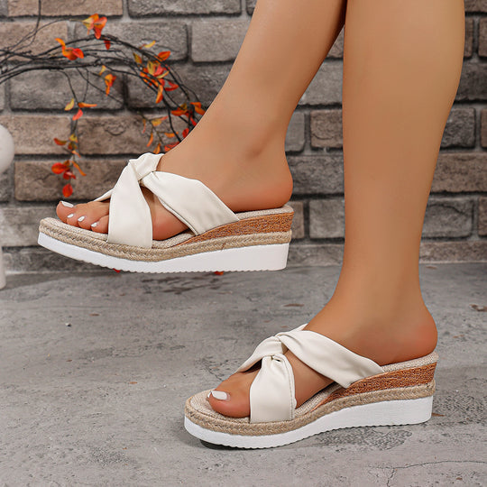 Damen Wedge-Pantoletten mit elegantem Knotendesign und flexiblem Fußbett EB