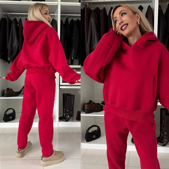 Damen lässiges Loungewear-Set mit Hoodie und Jogginghose aus weichem Fleece EB