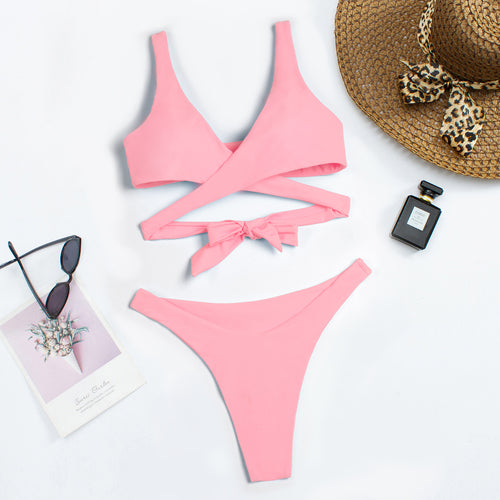Damen asymmetrischer Hochgeschnittener Bikini mit innovativem Wickel-Design EB