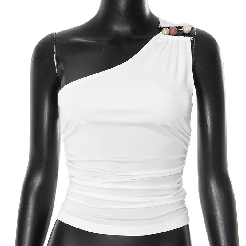 Damen asymmetrisches Trägeroberteil mit dekorativen Knopfdetails und figurformendem Design EB
