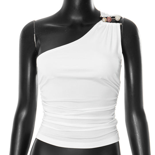 Damen asymmetrisches Trägeroberteil mit dekorativen Knopfdetails und figurformendem Design EB