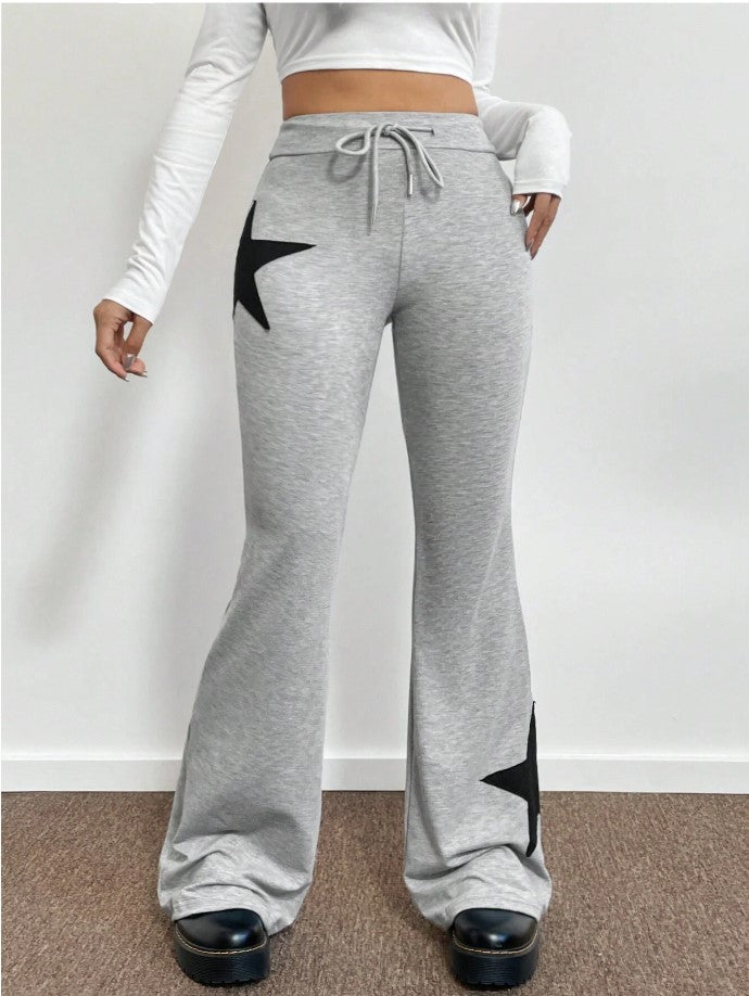 Damen lässige Sweatpants mit weitem Bein und Sternenmotiv EB