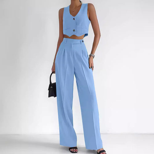 Damen trendy Zweiteiler-Anzug mit wadenlangem Hose und modernem Cropped-Top EB