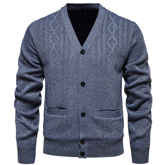 Herren klassische Strickjacke mit strukturiertem Design und praktischen Taschen EB
