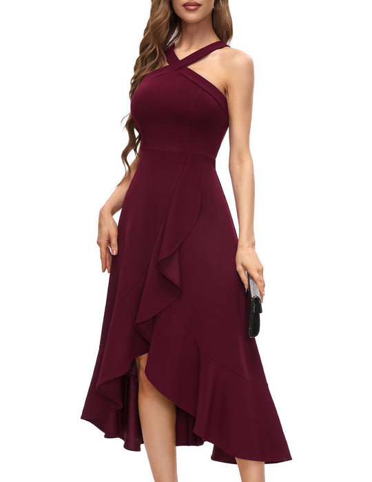 Damen Asymmetrisches Langen Abendkleid mit Drapierung EB