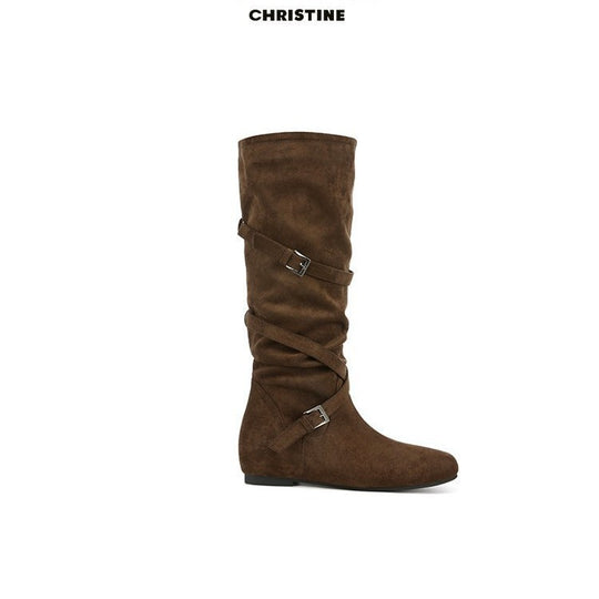 Damen Elegante Overknee-Stiefel mit modischem Schnallen-Detail und weichem Wildleder EB