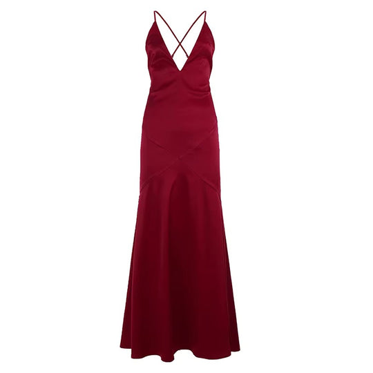 Damen Maxikleid mit tiefem V-Ausschnitt und gekreuzten Spaghettiträgern EB