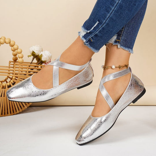 Damen Elegante und bequeme Ballerinas mit überkreuzten Riemen EB