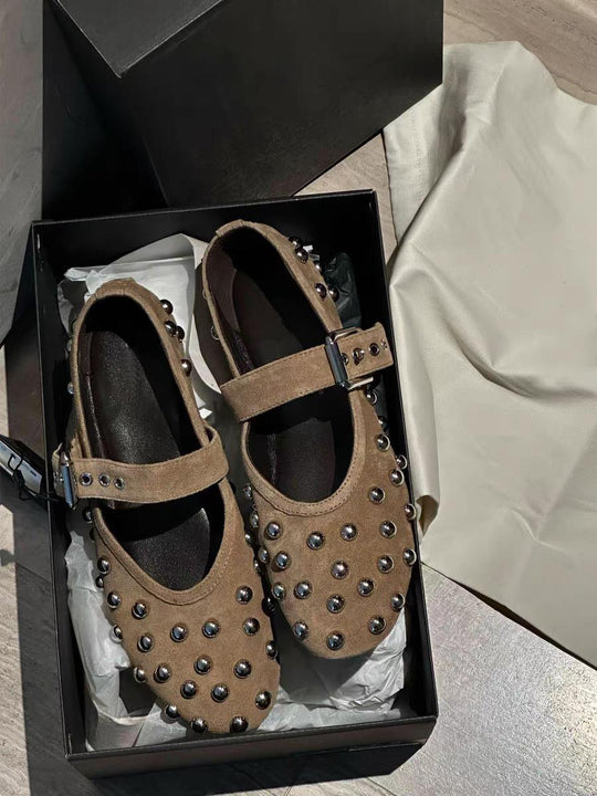 Damen Ballerinas mit dekorativen Nieten und elegantem Schnallenverschluss EB