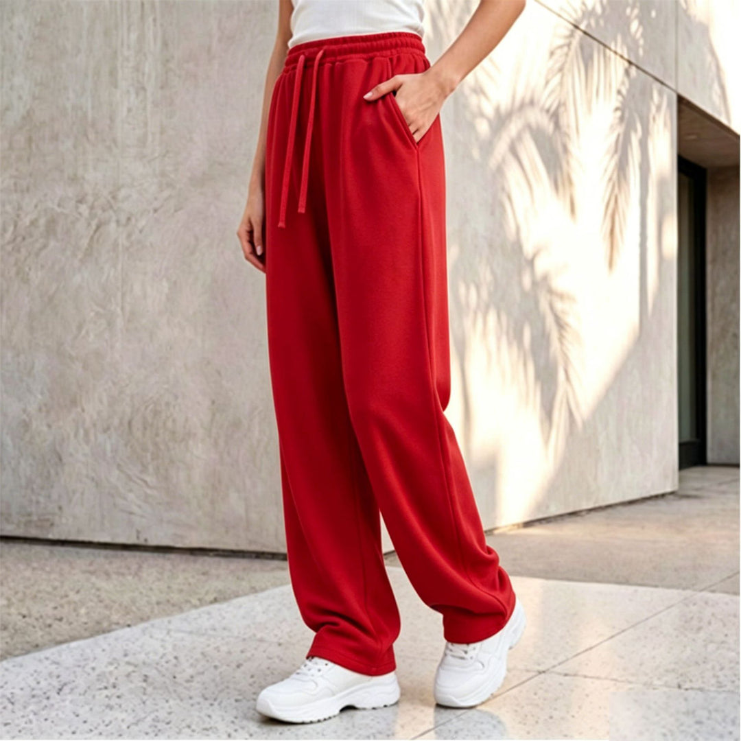 Damen nan weite Loungepalazzo-Hose mit hohem Komfortbund, Kordelzug, seitlichen Eingrifftaschen und dekorativer Seitennaht EB