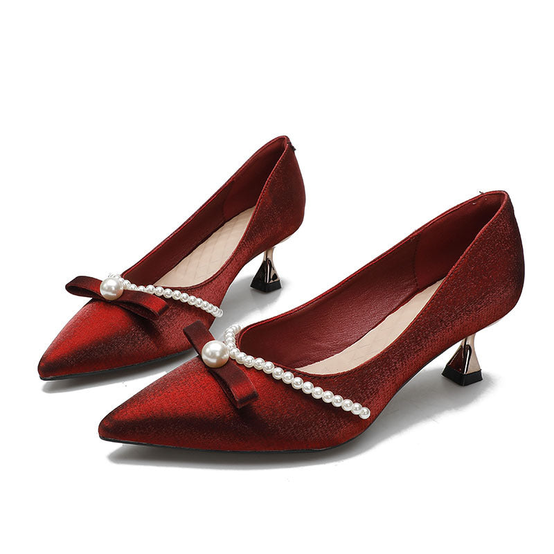 Damen elegante Pumps mit Perlenapplikation und raffinierter Schleife EB