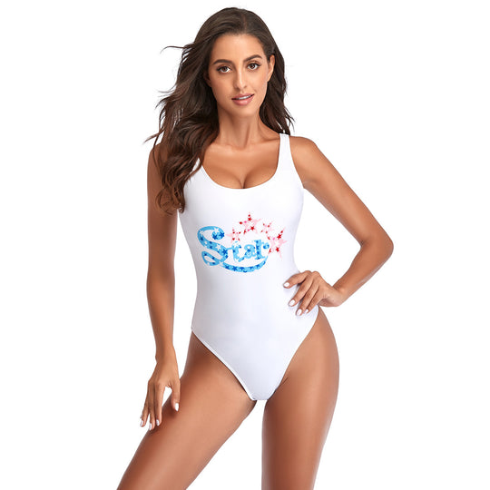 Damen Sportlicher Einteiler Badeanzug mit modischem Sternen-Design EB