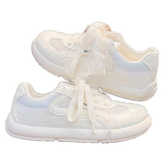Damen Sportliche Sneaker mit atmungsaktivem Mesh-Obermaterial und dekorativen Schleifen EB
