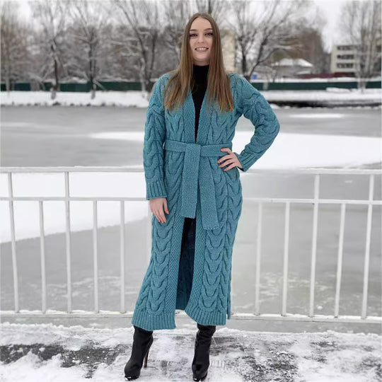 Damen Grobstrickmantel mit offenem Schnitt und praktischen Taschen EB