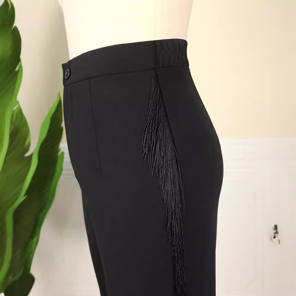 Damen elegante Hose mit fransigen Details EB