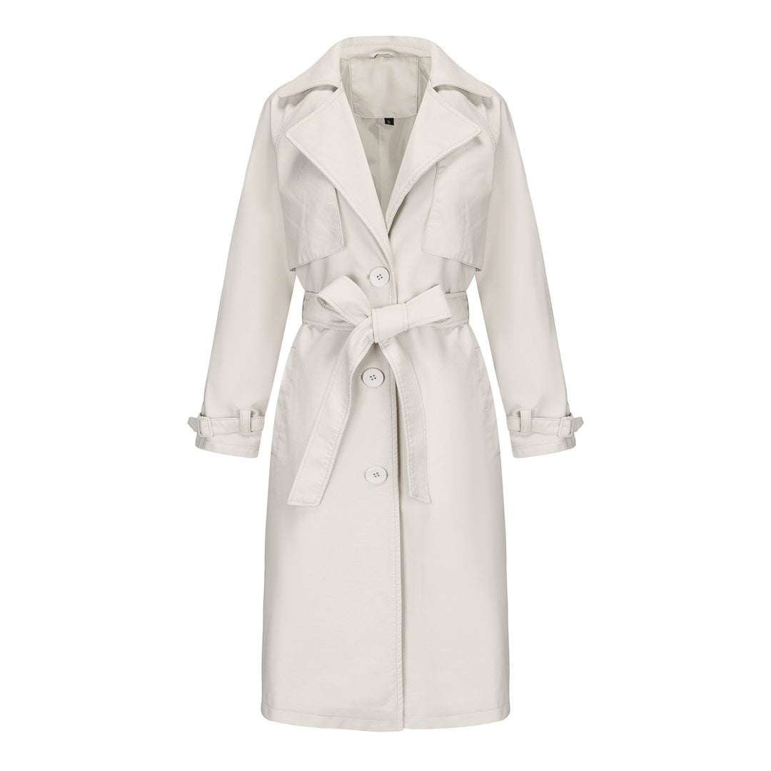 Damen modischer Trenchcoat aus hochwertigem Kunstleder EB