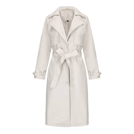Damen modischer Trenchcoat aus hochwertigem Kunstleder EB