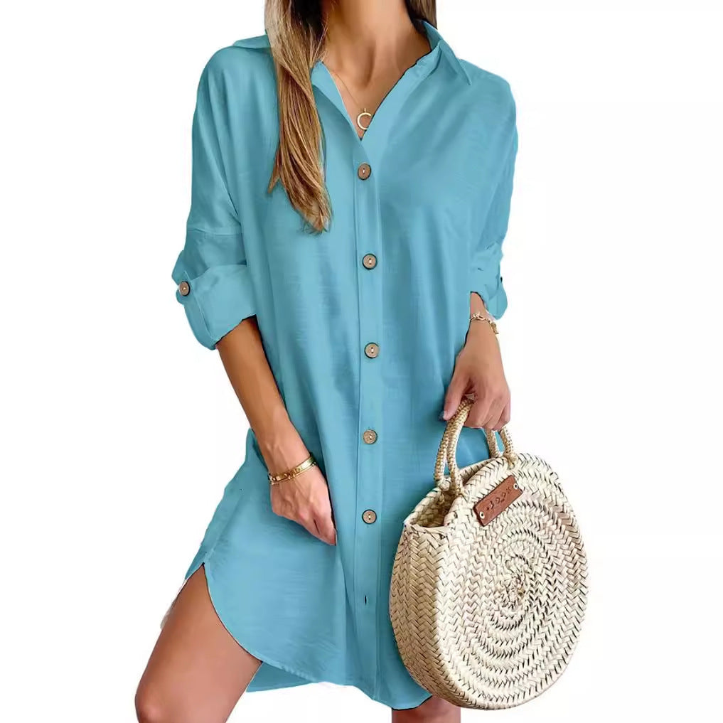 Damen Hemdblusenkleid mit modischen Knopfdetails und praktischen Seitenschlitzen EB