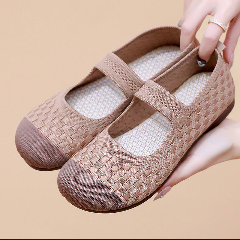 Damen Bequeme Ballerinas mit flexiblem Gummiband und atmungsaktivem Obermaterial EB