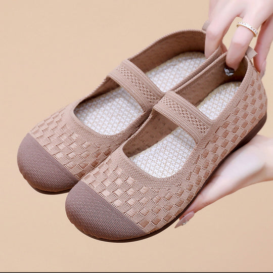 Damen Bequeme Ballerinas mit flexiblem Gummiband und atmungsaktivem Obermaterial EB
