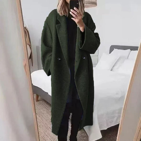 Damen Oversized Wollmantel mit gestreiftem Design und Gürtel EB