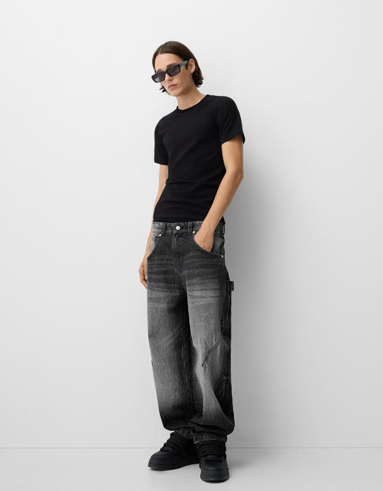 Herren nan lockere Carpenter-Jeans mit weitem Bein, tiefem Schritt und stonewashed Used-Optik EB