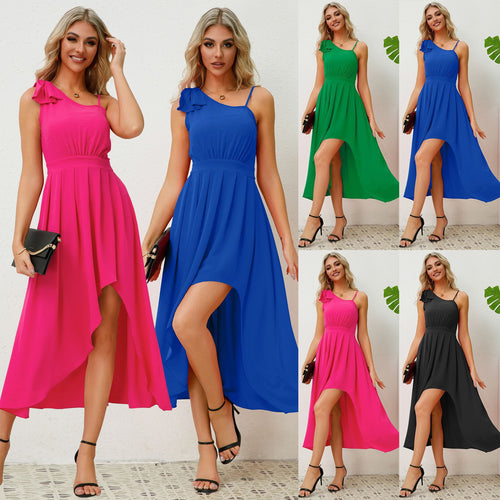 Damen Maxi-Kleid mit asymmetrischem Saum und schicker Schulterbindung EB