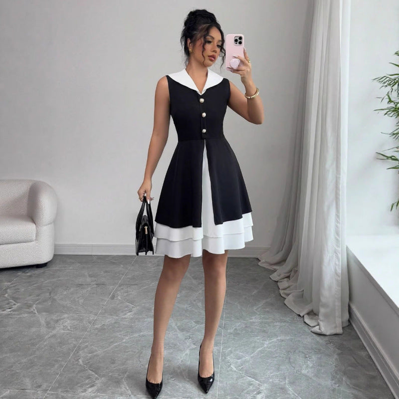 Damen Sommerkleid mit modischem Kragen und Knopfdetails EB