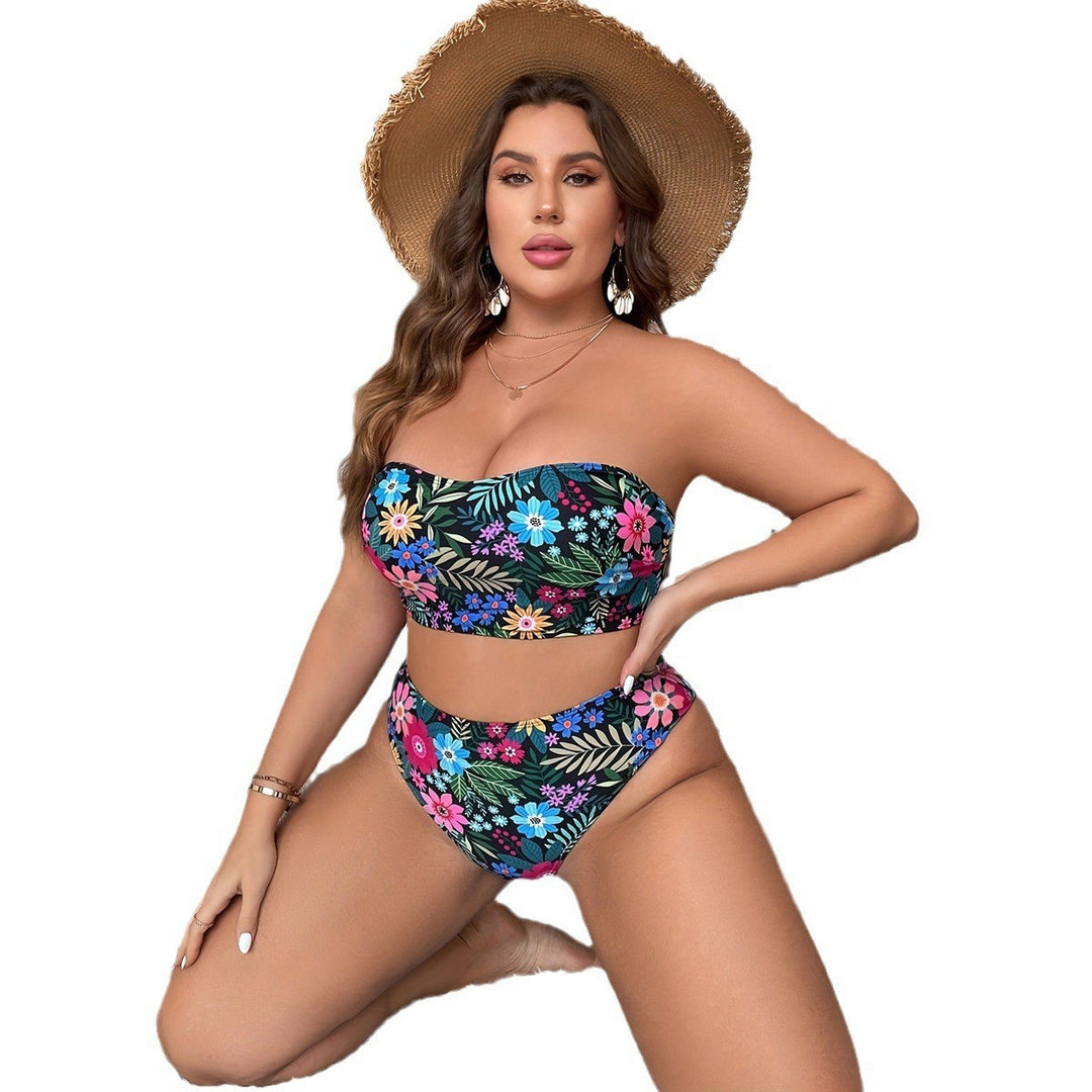 Damen Bandeau-Bikini mit floralem Design und hohem Bundeschnitt EB