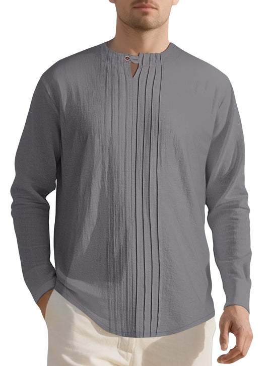 Herren Langarmshirt mit modischem Henley-Ausschnitt und Faltenstruktur EB